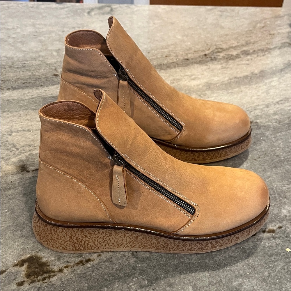 Bueno Tan Suede Ankle Booties with Side Zip